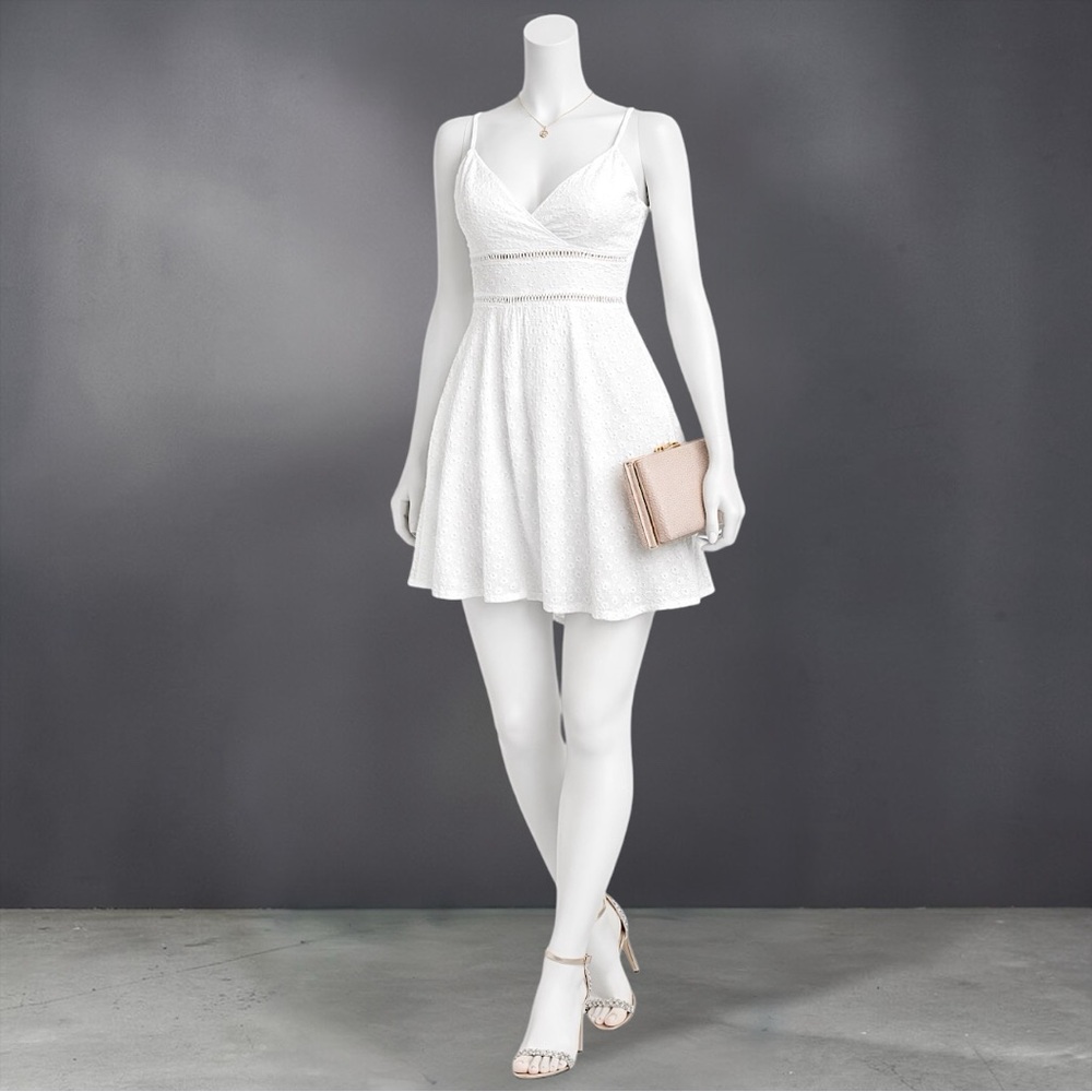 White Lace Fit & Flare Mini Dress - Women's